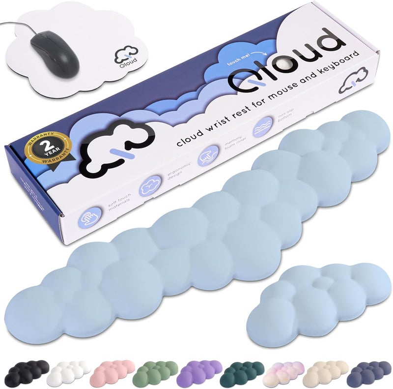 Create-ables Qloud Cloud Wrist Rest Keyboard Wrist Rest for Computer Keyboard Pad, Cloud Keyboard Wrist Rest, Wrist Pad for Keyboard, Memory Foam, Non Slip Base, Comes with Mouse Pad - Light Blue - Image 1